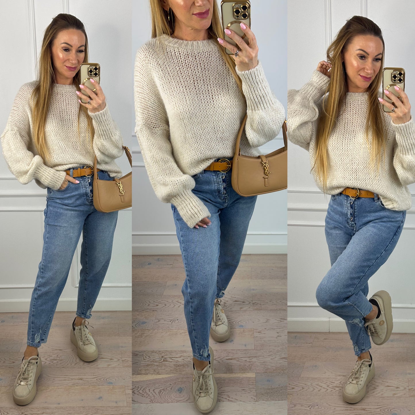 Sweter z wełną i moherem SASHA / BEŻOWY