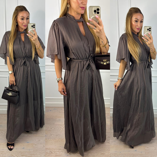 Sukienka z tencelem FIORELLA / CZEKOLADOWA