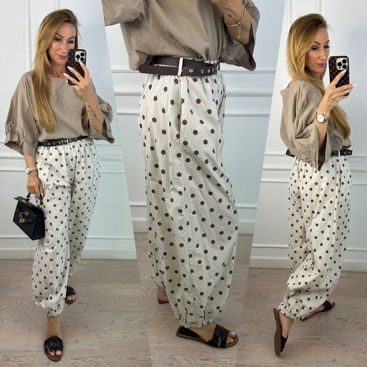 Bawełniane spodnie haremki KARO / BEŻOWE