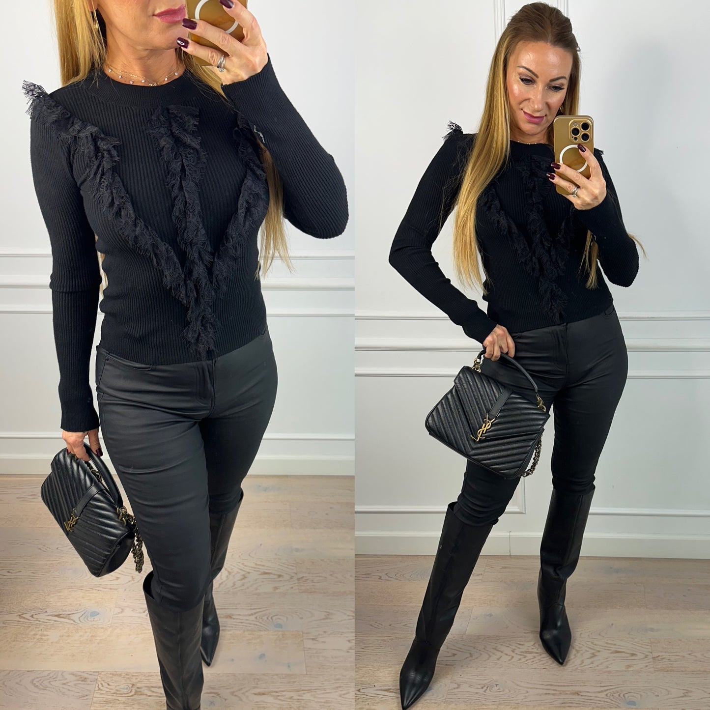 Bluzka z dzianiny w prążek FIZA / BLACK