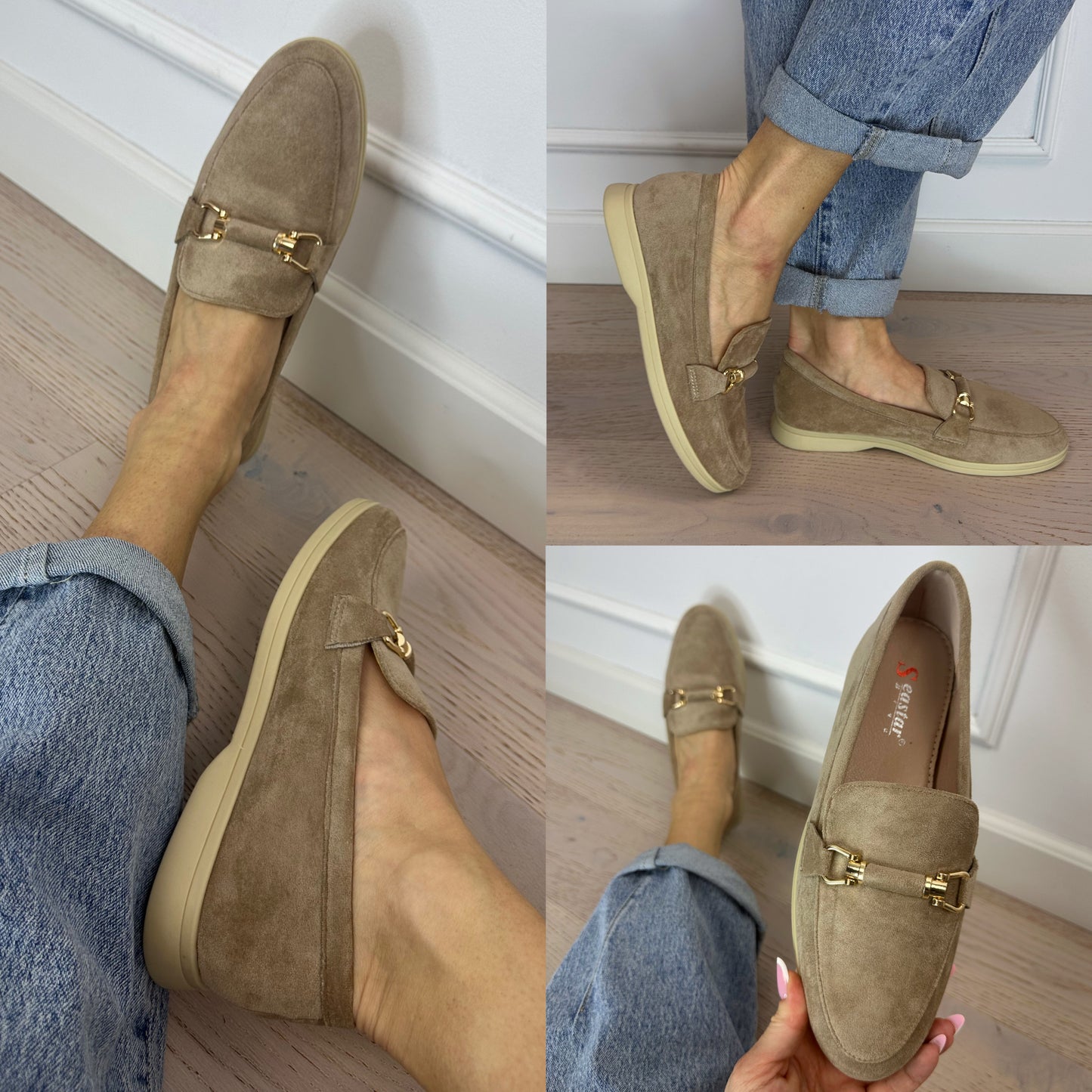 Mokasyny z eko zamszu SLANDY / KHAKI