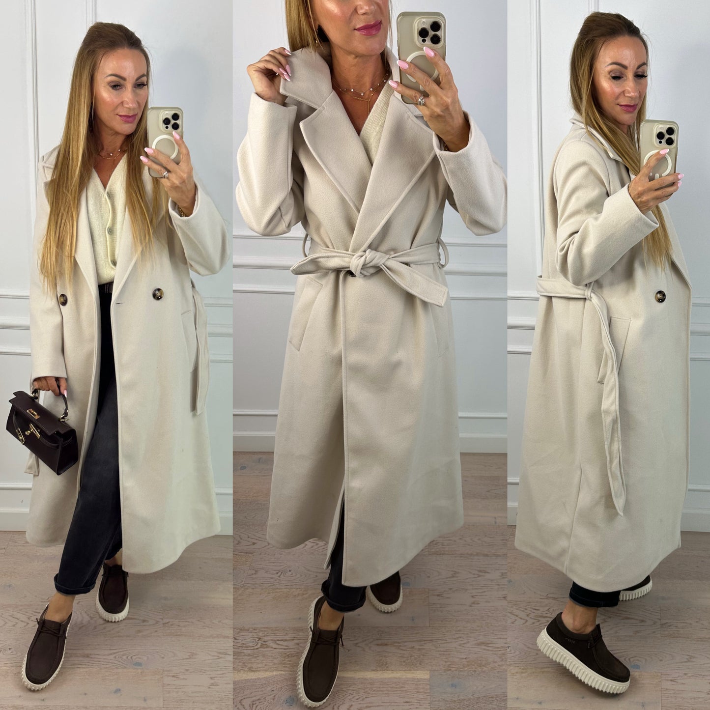 Flauszowy płaszcz MARLENE / JASNY BEŻ