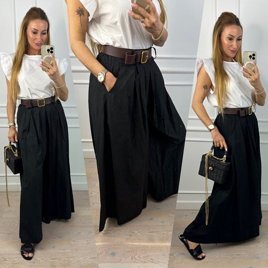 Bawełniane spodnie WIDE LEG DASICO / CZARNE