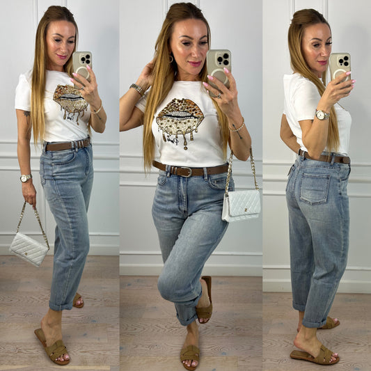 T-shirt GOLD LIPS / BIAŁY