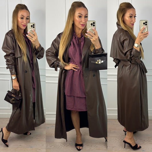 Trencz z eko skóry LUCAN / CZEKOLADOWY