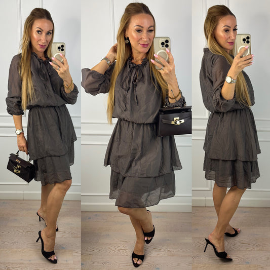 Sukienka z tencelem PRICILLA / CZEKOLADOWA