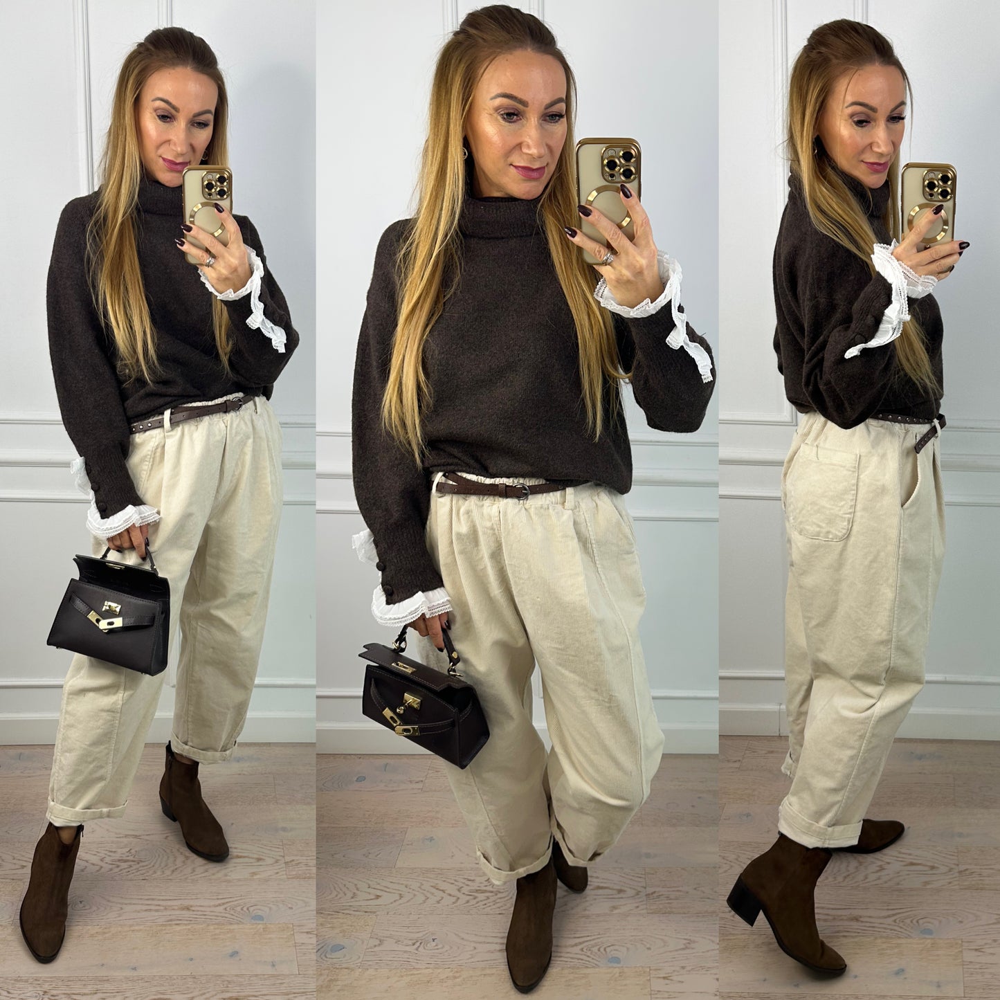 Sweter z wełną i wiskozą MAORO / CZEKOLADOWY