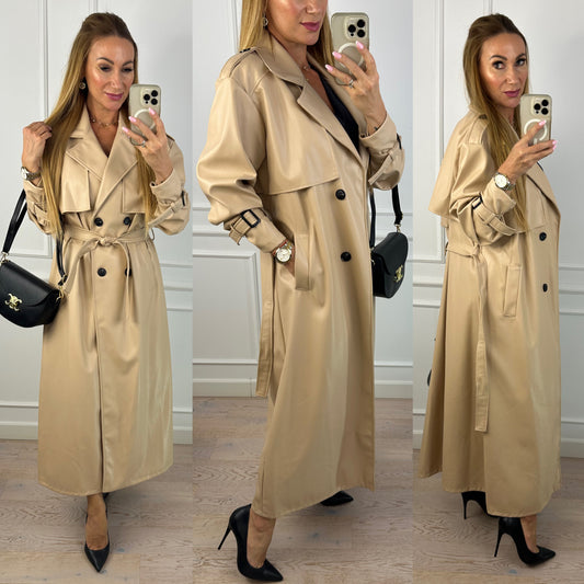 Trencz z eko skóry LUCAN / KREMOWY