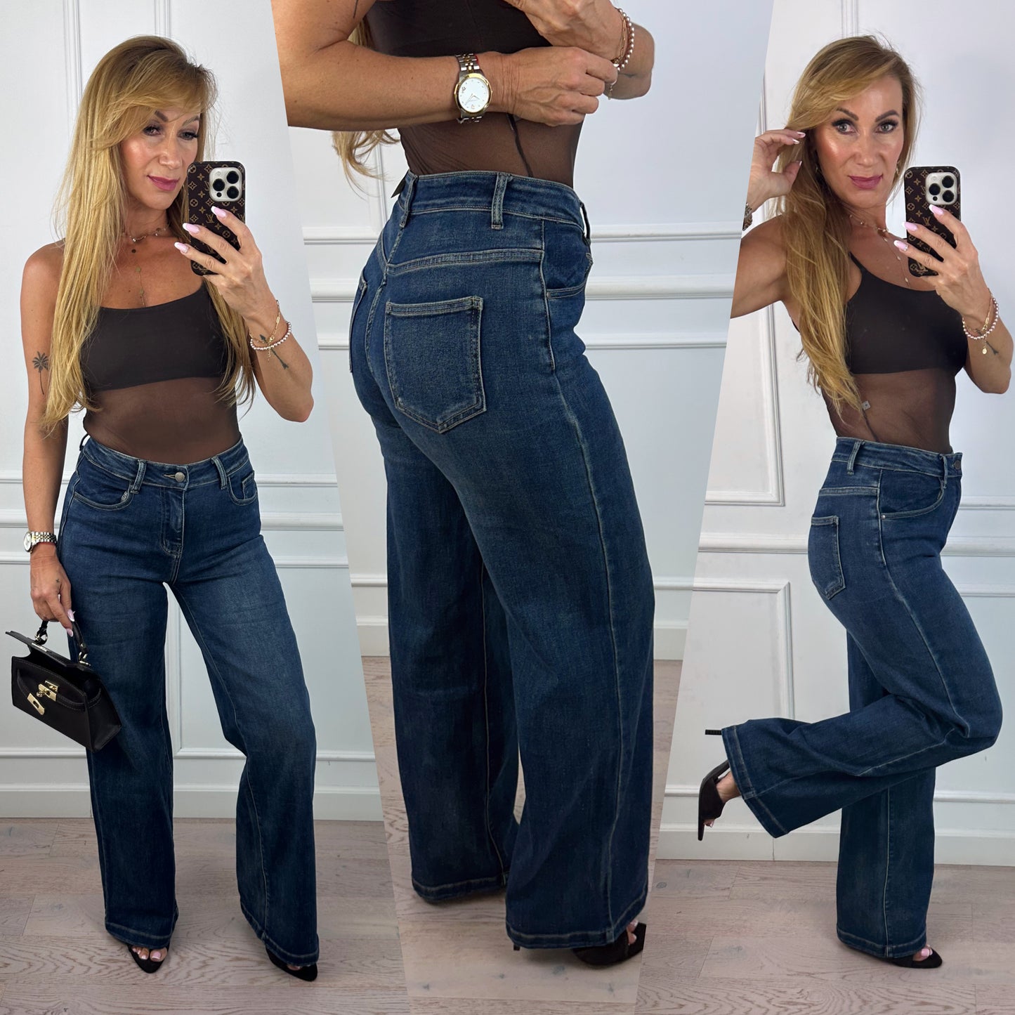 Spodnie jeansowe WIDE LEG HAYES / CIEMNONIEBIESKIE