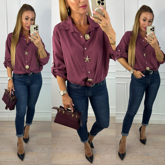 Koszula z bawełny WHITNEY / OBERŻYNOWA