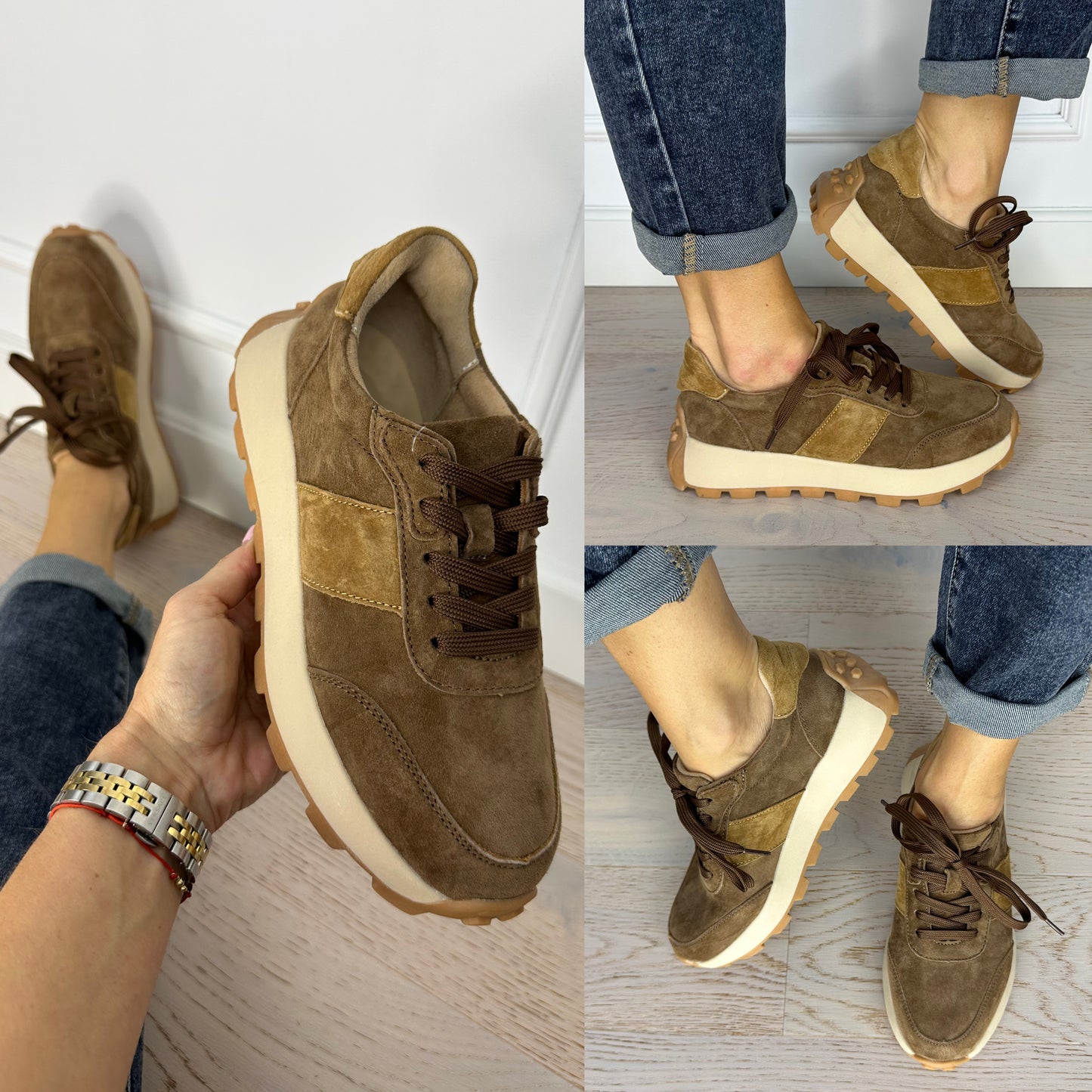 Zamszowe buty sportowe DAVIS / BRĄZOWE