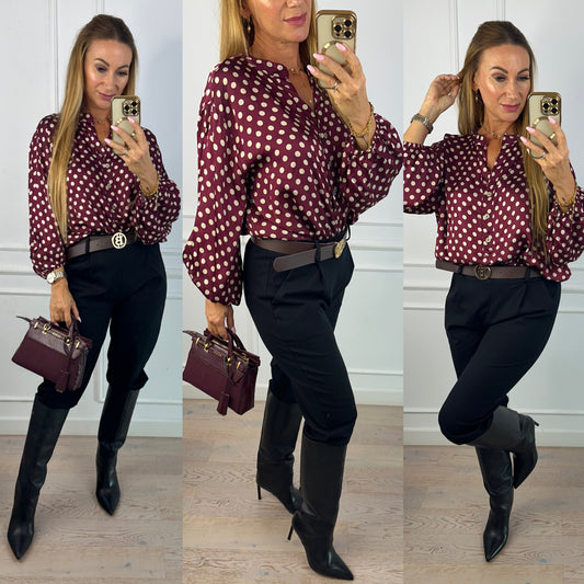 Koszula z wiskozy i jedwabiu ALIENOR / BURGUNDOWA