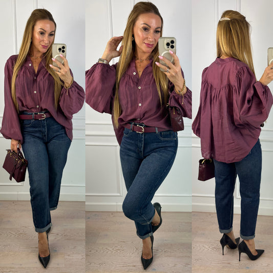 Bluzka z tencelem DAYA / BAKŁAŻANOWA