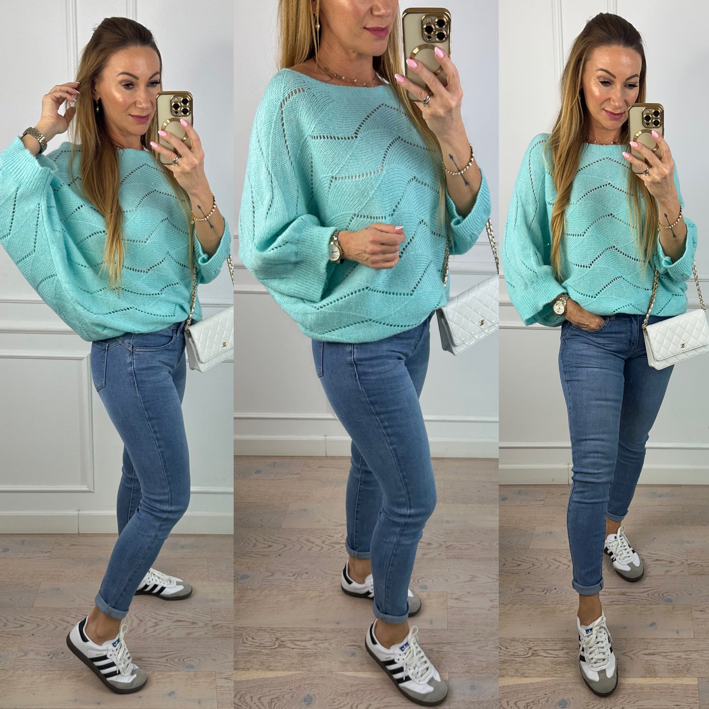 Sweter z wełną i moherem LIVIA / TURKUSOWY