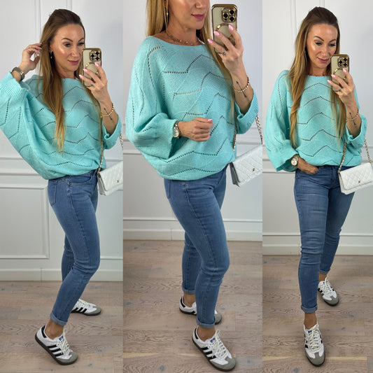 Sweter z wełną i moherem LIVIA / TURKUSOWY