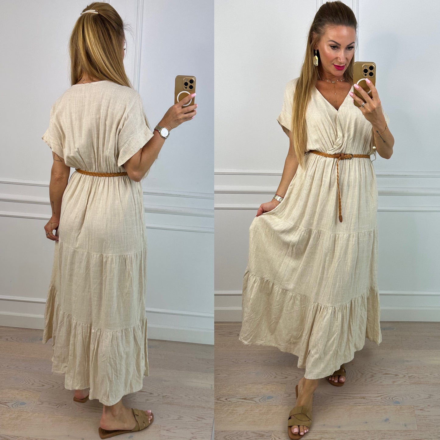 Sukienka z lnu i bawełny BEYINDA / BEIGE