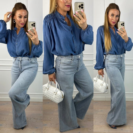 Koszula z lekkiego jeansu NORA / CIEMNONIEBIESKA