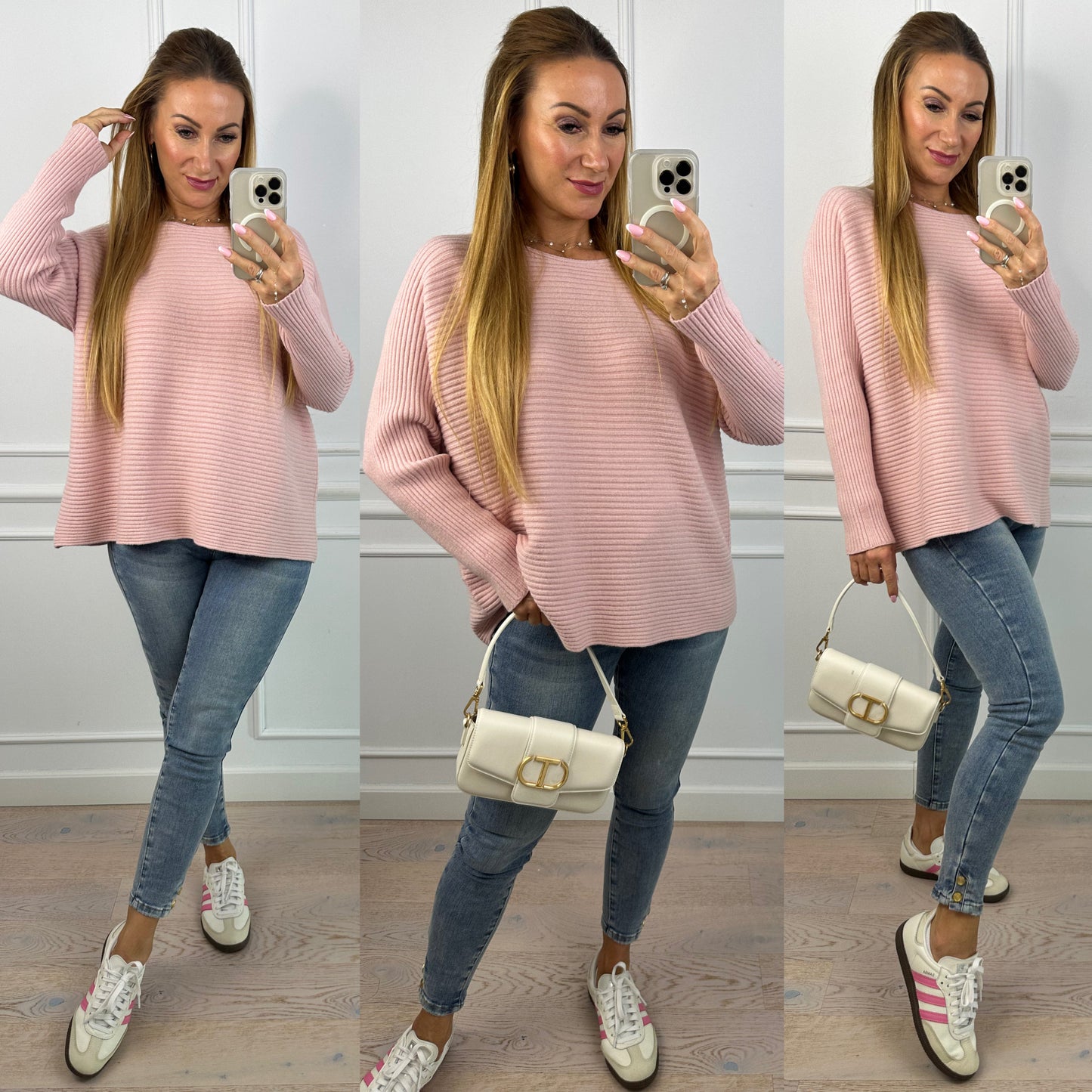 Sweter w prążek z wiskozą MARIN / PUDROWY RÓŻ