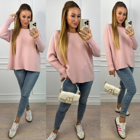 Sweter w prążek z wiskozą MARIN / PUDROWY RÓŻ