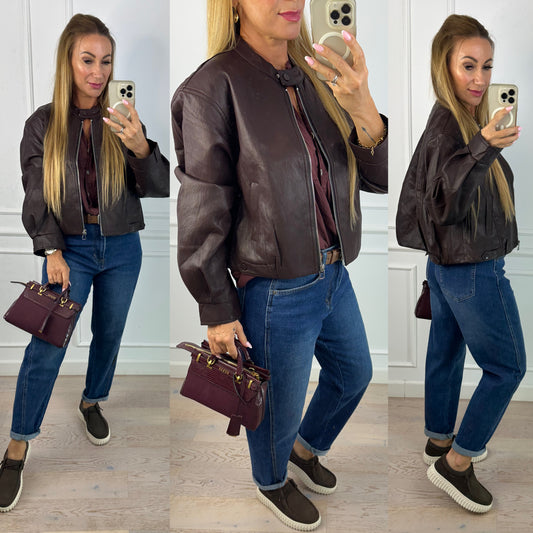 Kurtka z eko skóry BILLIE / BURGUNDOWA