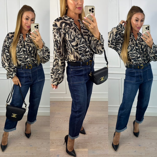 Bluzka z bawełny CATHIA / CZARNO-BEŻOWA