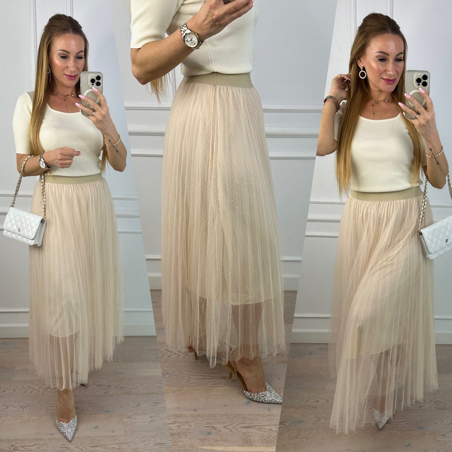 Tiulowa spódnica GABY / JASNY BEŻ