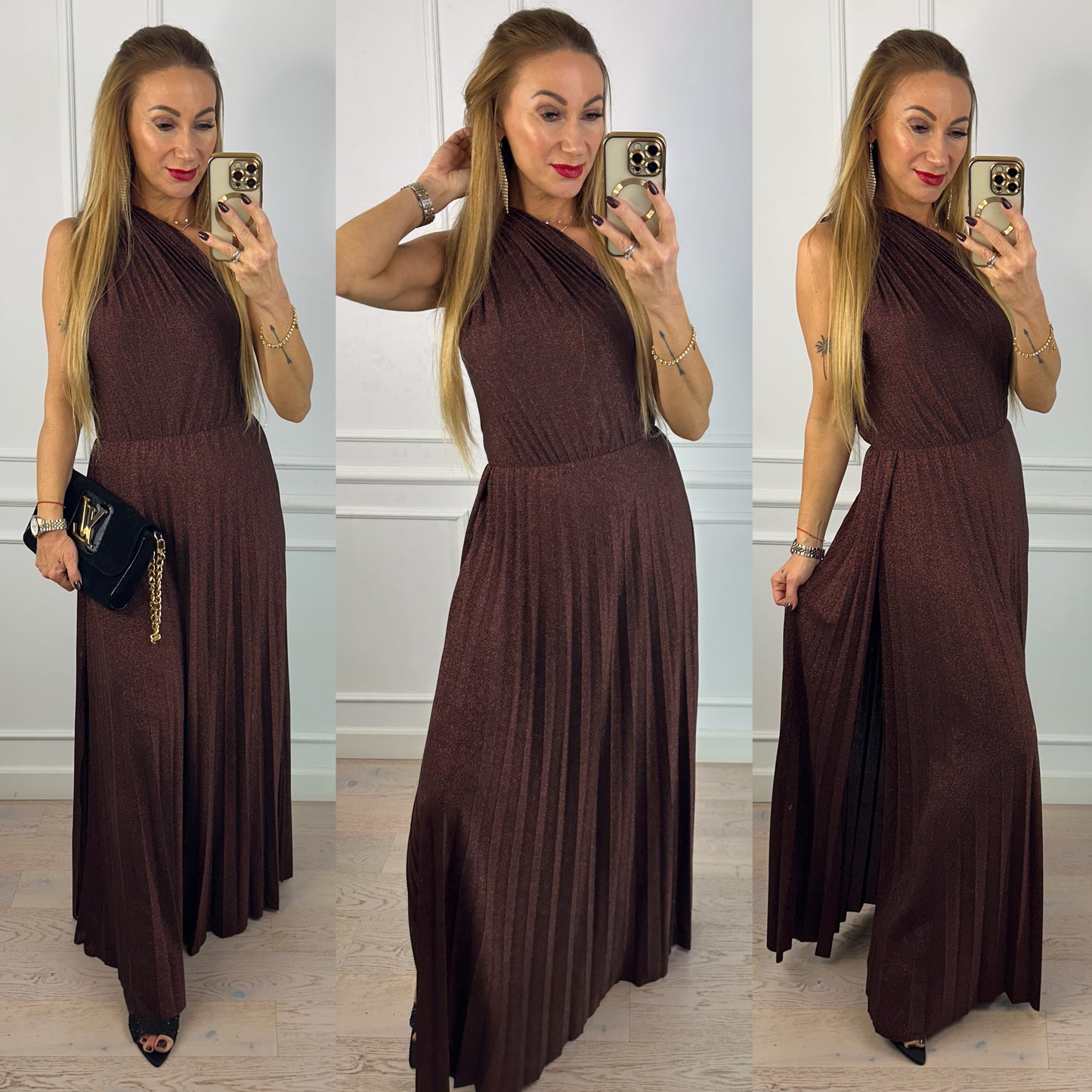 Błyszcząca sukienka CAMELIA / CZEKOLADOWA