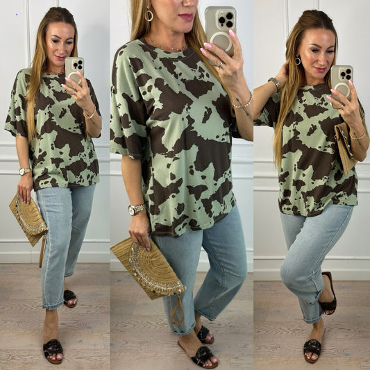 Bawełniana bluzka TAVIRA / OLIWKOWO-BRĄZOWA