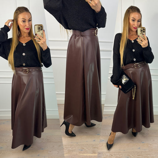 Spódnica z eko skóry VALERIA / BRĄZOWA