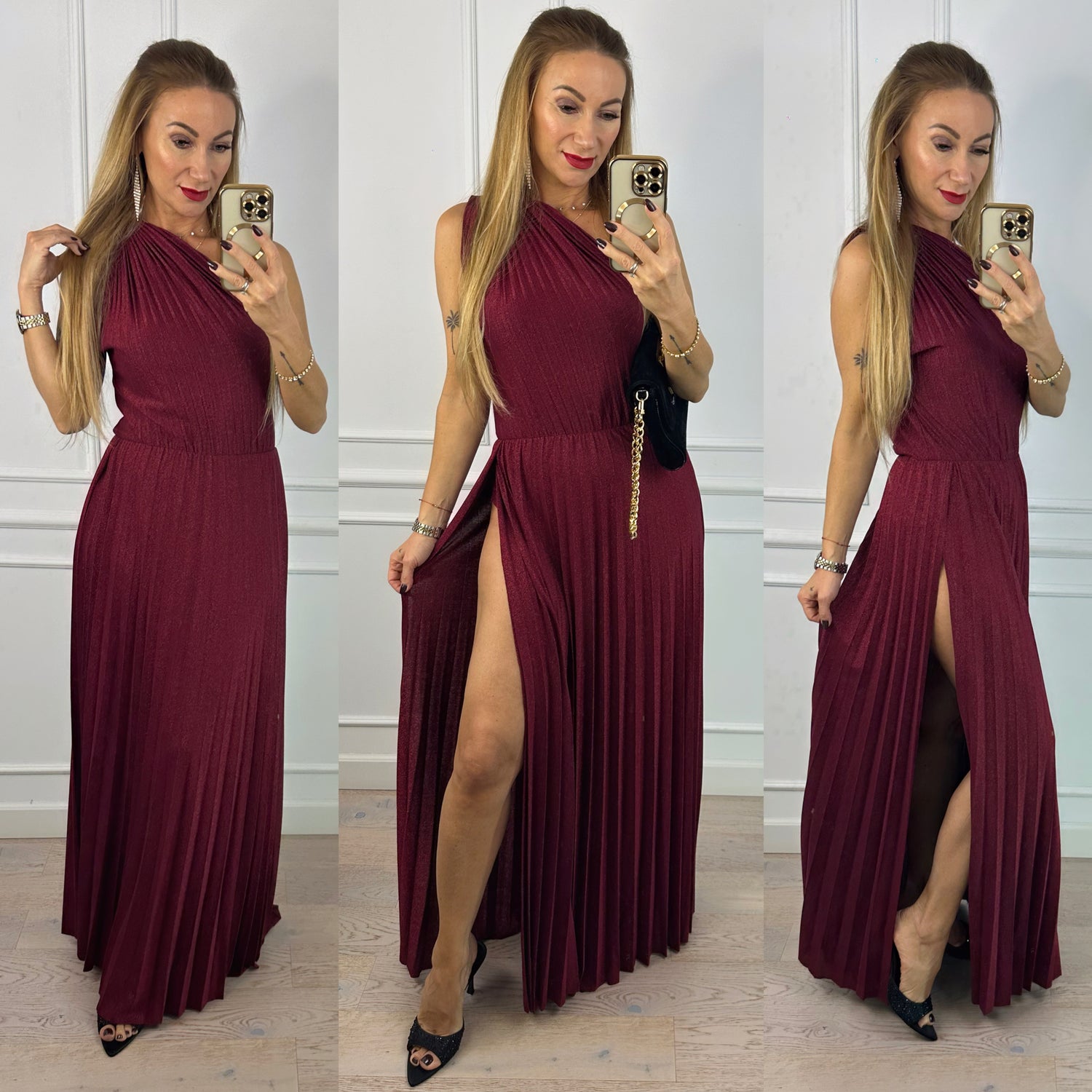 Błyszcząca sukienka CAMELIA / BORDOWA