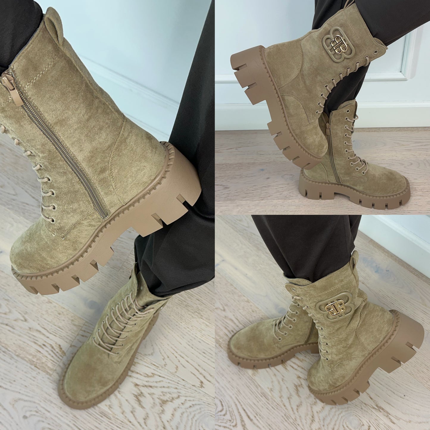 Botki ze sztucznego zamszu TARYN / KHAKI