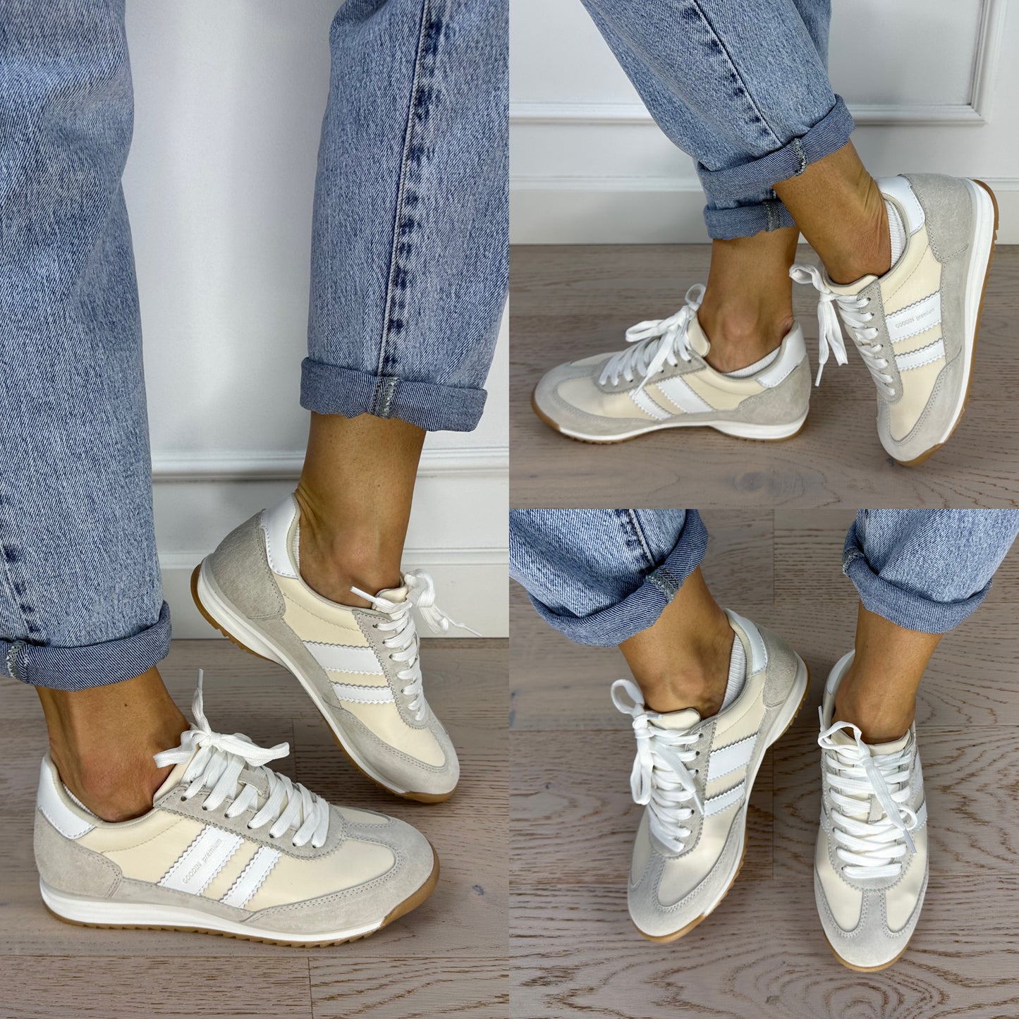 Skórzane buty sportowe THEO / SZARO-BIAŁE