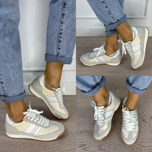 Skórzane buty sportowe THEO / SZARO-BIAŁE