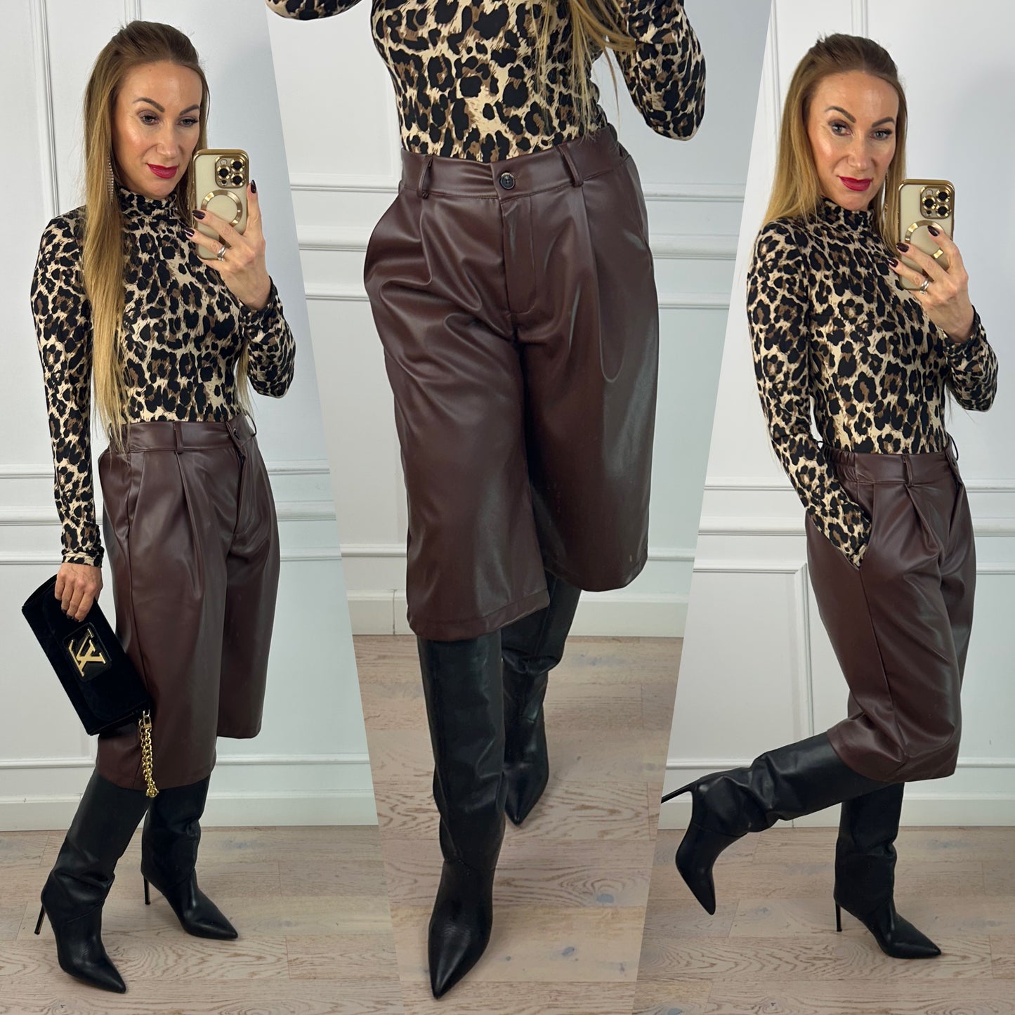 Bermudy z eko skóry KOTTA / BRĄZOWE