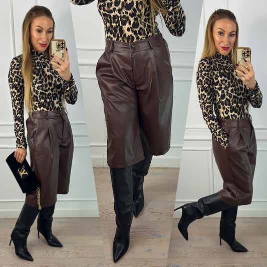 Bermudy z eko skóry KOTTA / BRĄZOWE