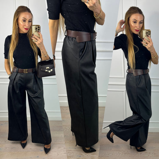 Spodnie z eko skóry WIDE LEG MIRIEL / CZARNE