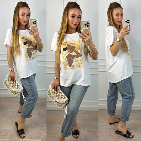 T-shirt HELIO WOMAN IN HAT / BIAŁY