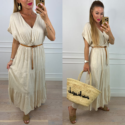 Sukienka z lnu i bawełny BEYINDA / BEIGE