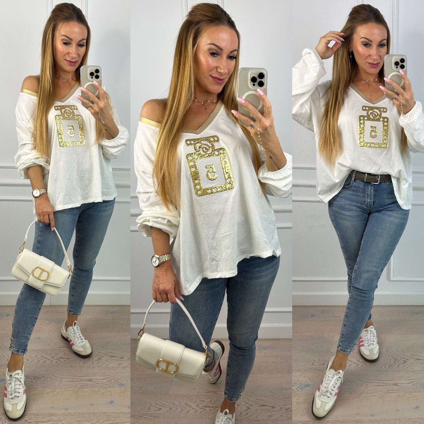 Bluzka z bawełny DELIA / KREMOWO-ZŁOTA