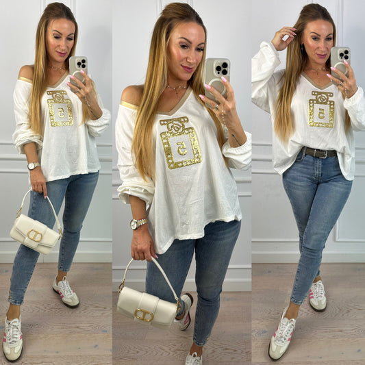 Bluzka z bawełny DELIA / KREMOWO-ZŁOTA