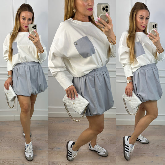 Komplet z bawełną ALISHA / KREMOWO-SZARY