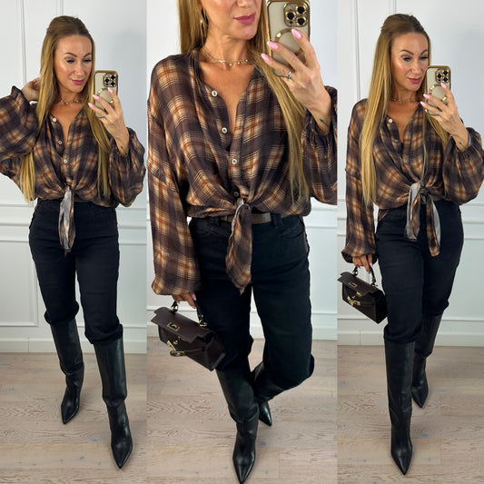 Koszula w kratę SOFILA / CZEKOLADOWA