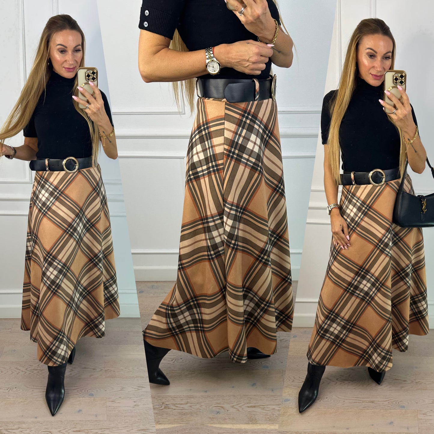 Spódnica w kratę HAZEL / CAMEL