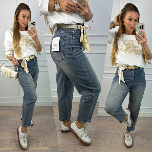 Spodnie MOM FIT JAIMY / BRUDNY NIEBIESKI