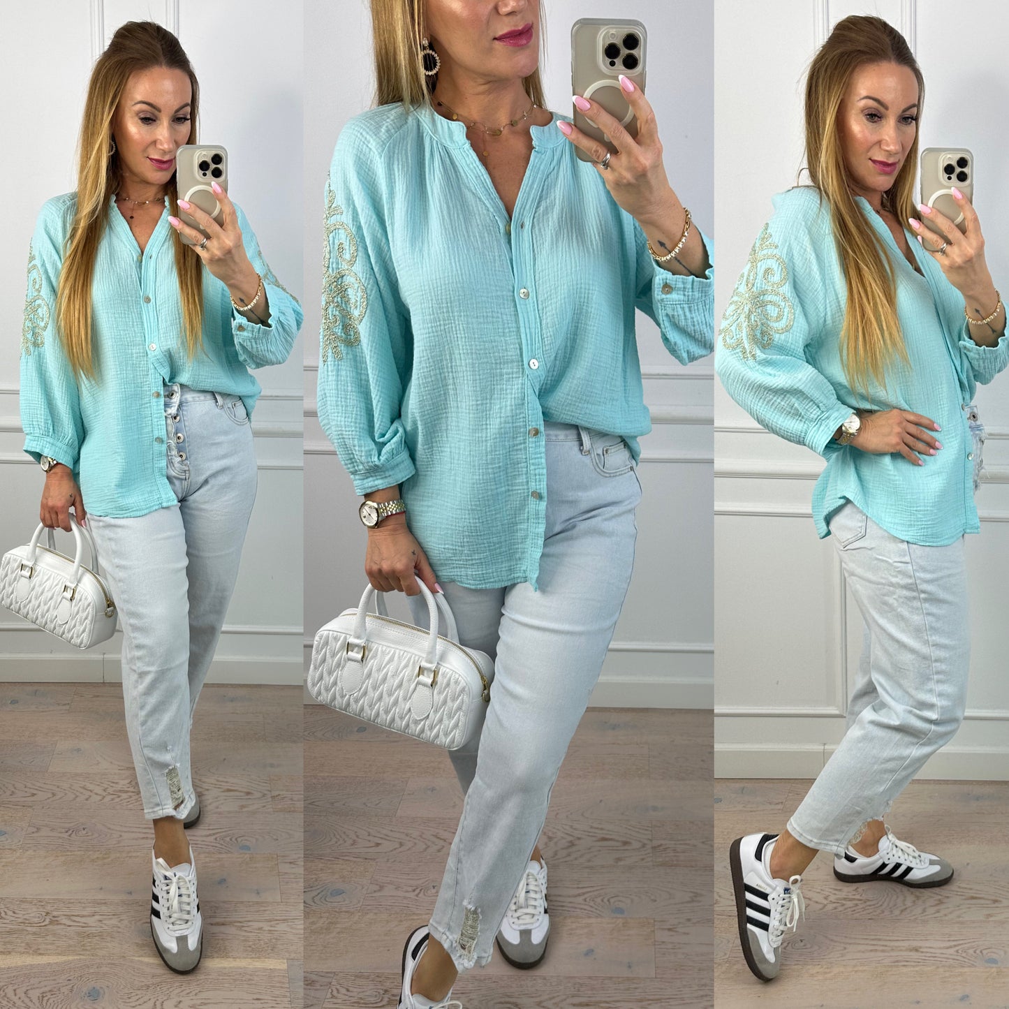 Muślinowa koszula BECCA / TURKUSOWA