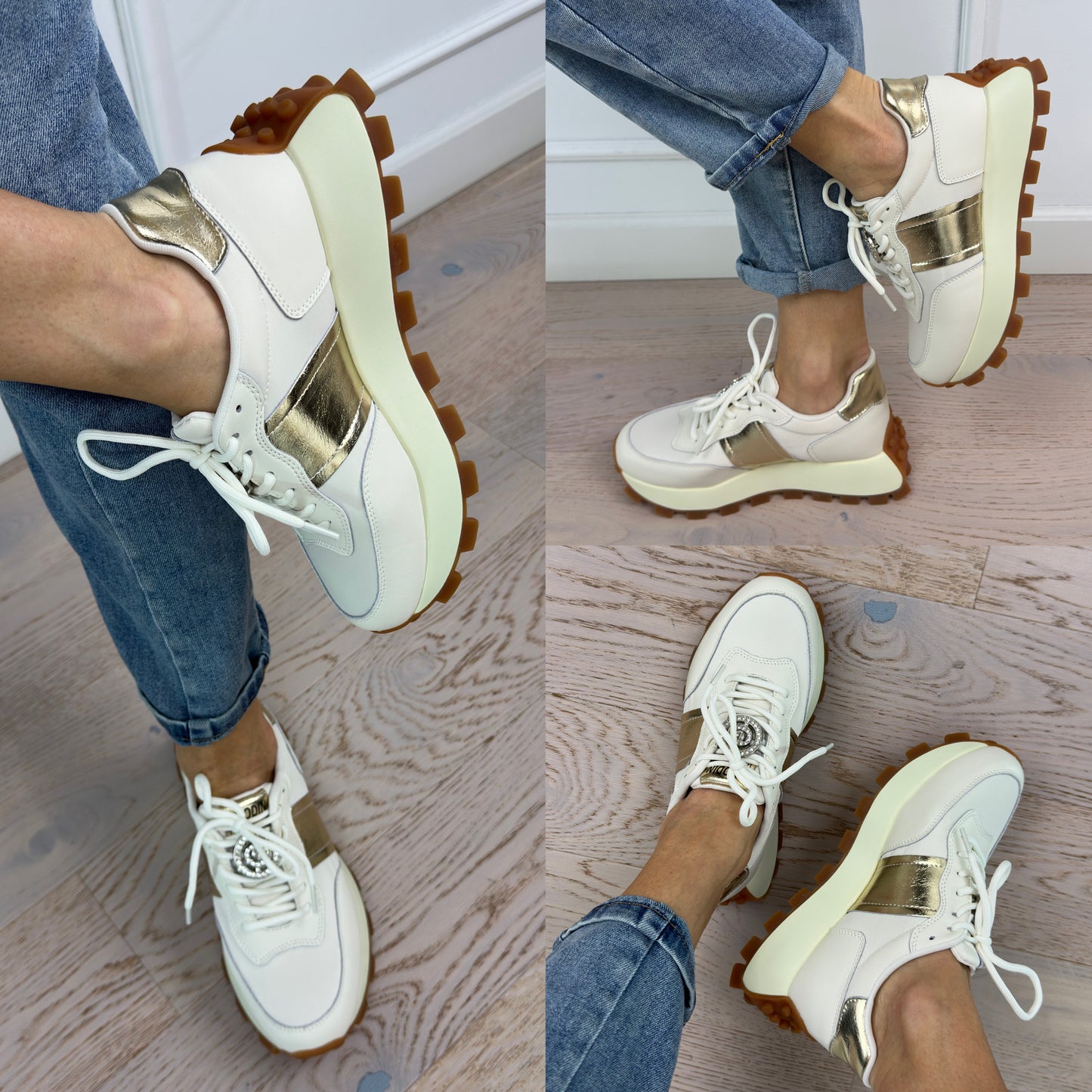 Skórzane buty sportowe MADRID / BEŻOWO-ZŁOTE