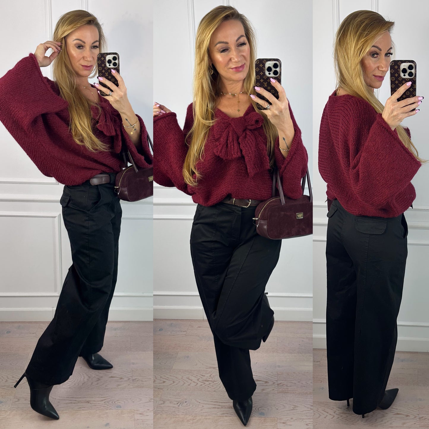 Sweter z kokardą SONYA / BURGUNDOWY