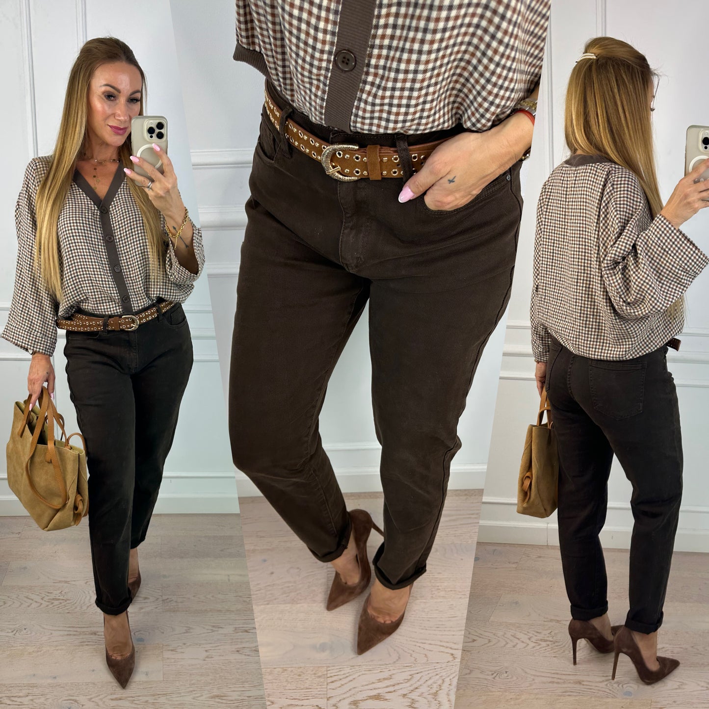 Spodnie MOM JEANS PREMIUM DENIM OREGON / CZEKOLADOWE