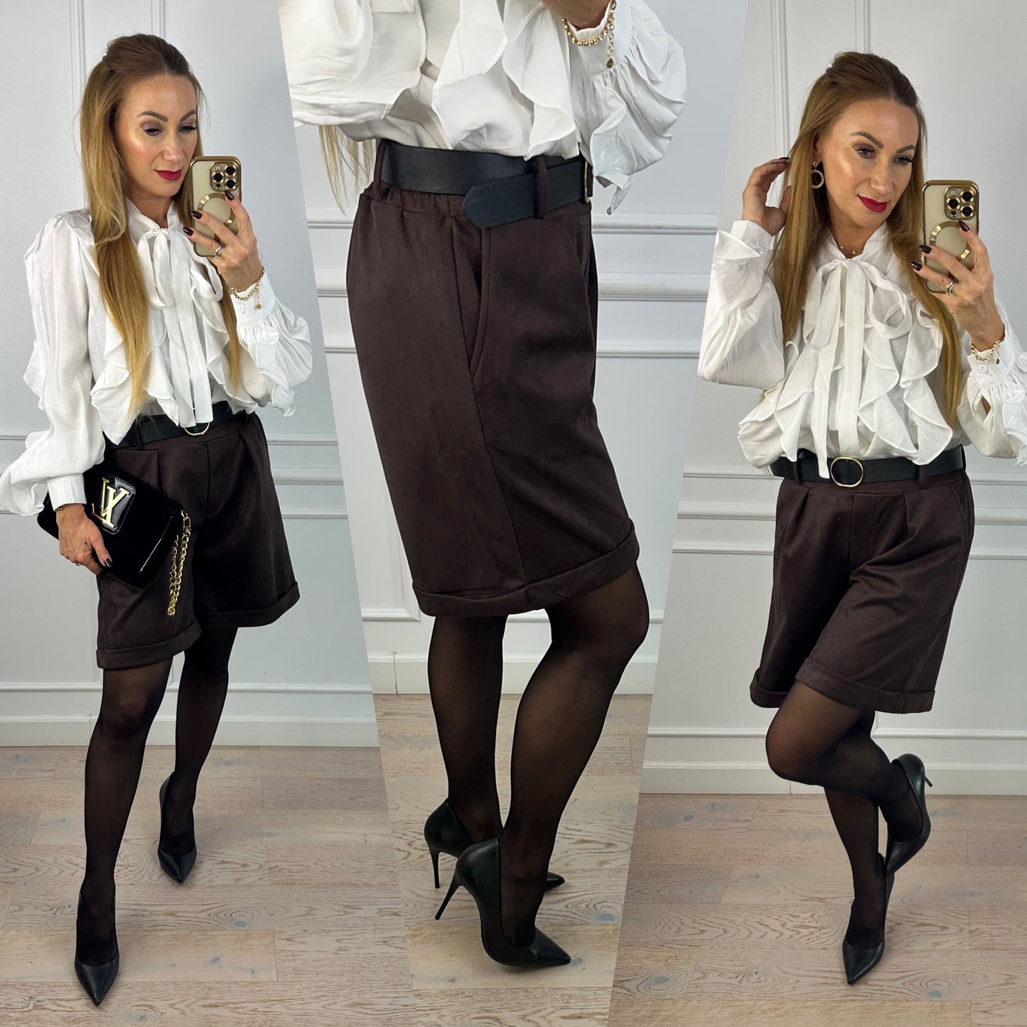 Zamszowe spodenki FULAN / CZEKOLADOWE