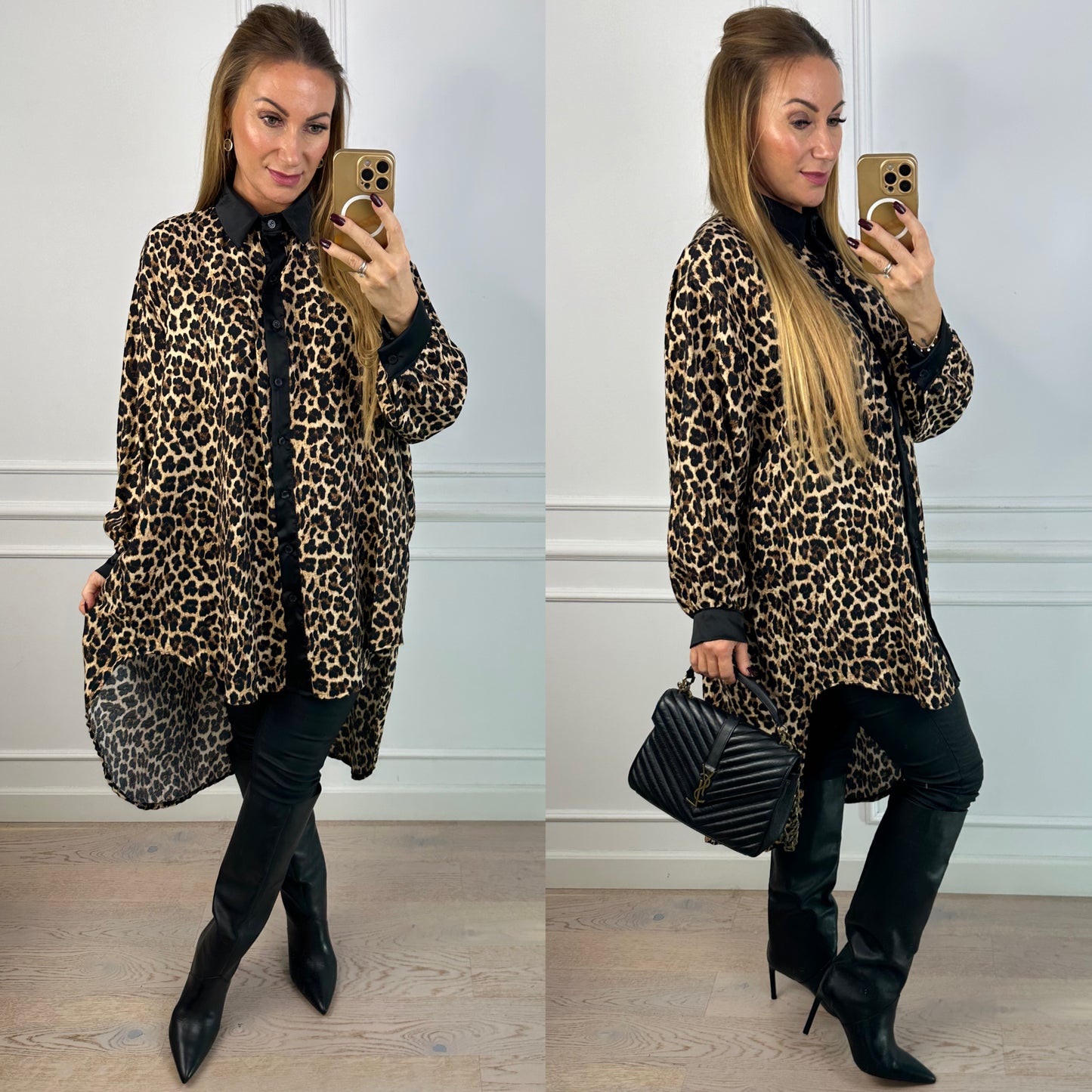 Koszula z wiskozą CAMMA / CZARNO-BEŻOWA